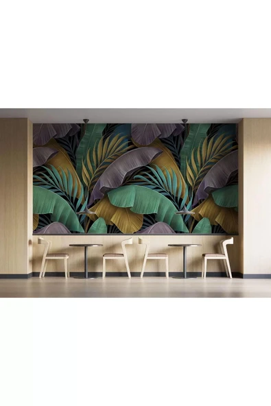 Altın Detaylı Tropical Yapraklar Desenli Duvar Kağıdı-5628 - 4