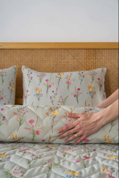 Rivaİstanbul Begonvil Çift Kişilik Pamuklu Kapitone Pike & Yatak Örtüsü - Resim 5