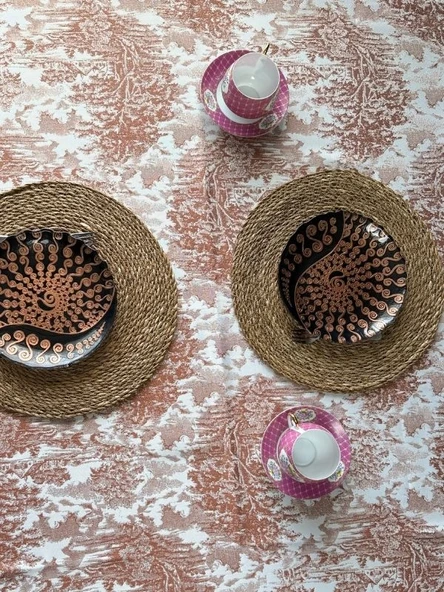 LOOM & LAUREL Jakarlı Dokuma Kumaş Masa Örtüsü Açık Kahverengi Ağırlıklı - Resim 6