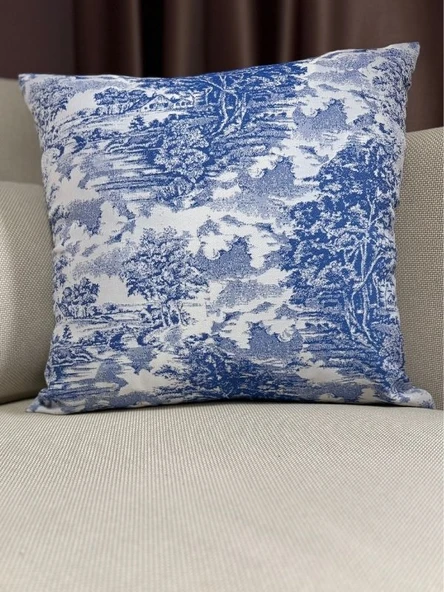 LOOM & LAUREL Jakarlı Dokuma Kumaş Kırlent 45x43 cm (İçi Dolu) Mavi Ağırlıklı - Resim 6