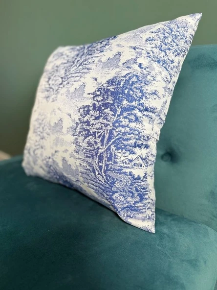 LOOM & LAUREL Jakarlı Dokuma Kumaş Kırlent 45x43 cm (İçi Dolu) Mavi Ağırlıklı - Resim 4