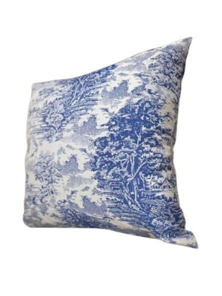 LOOM & LAUREL Jakarlı Dokuma Kumaş Kırlent 45x43 cm (İçi Dolu) Mavi Ağırlıklı