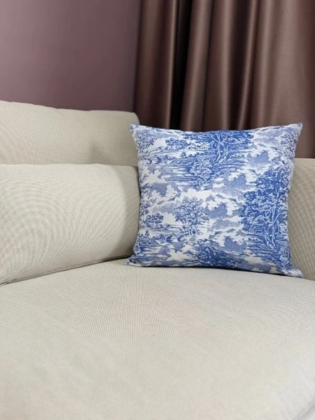 LOOM & LAUREL Jakarlı Dokuma Kumaş Kırlent 45x43 cm (İçi Dolu) Mavi Ağırlıklı - Resim 5