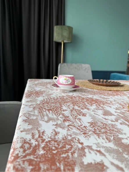 LOOM & LAUREL Jakarlı Dokuma Kumaş Masa Örtüsü Açık Kahverengi Ağırlıklı - Resim 4