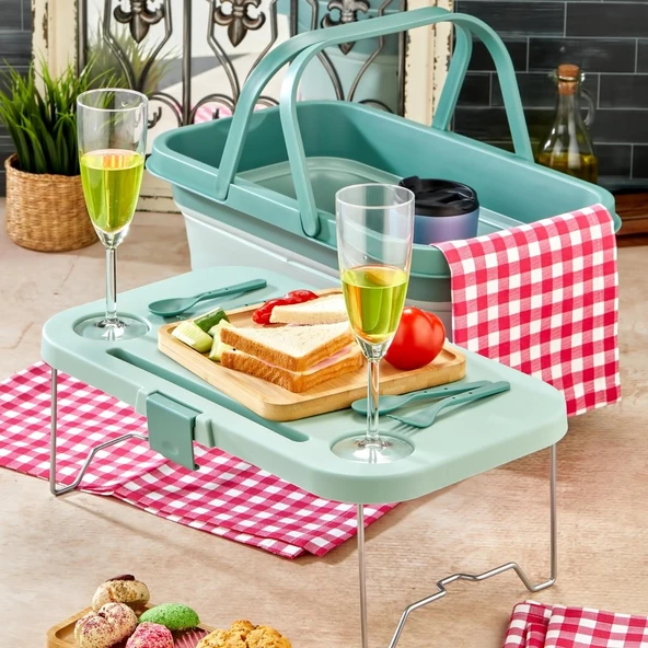 bigmate Portatif Katlanır Piknik Seti 25Lt Silikon Sepetli Masalı Piknik Sepeti - 10