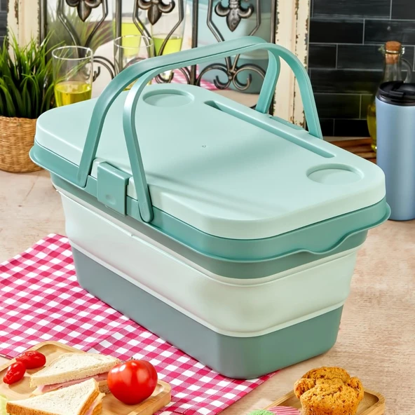 bigmate Portatif Katlanır Piknik Seti 25Lt Silikon Sepetli Masalı Piknik Sepeti - 11