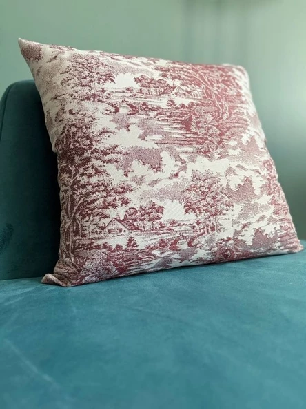 LOOM & LAUREL Jakarlı Dokuma Kumaş Kırlent 45x43 cm (İçi Dolu) Bordo Ağırlıklı - Resim 4