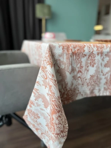 LOOM & LAUREL Jakarlı Dokuma Kumaş Masa Örtüsü Açık Kahverengi Ağırlıklı - Resim 5