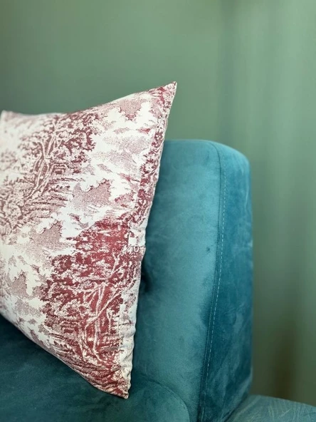 LOOM & LAUREL Jakarlı Dokuma Kumaş Kırlent 45x43 cm (İçi Dolu) Bordo Ağırlıklı - Resim 5