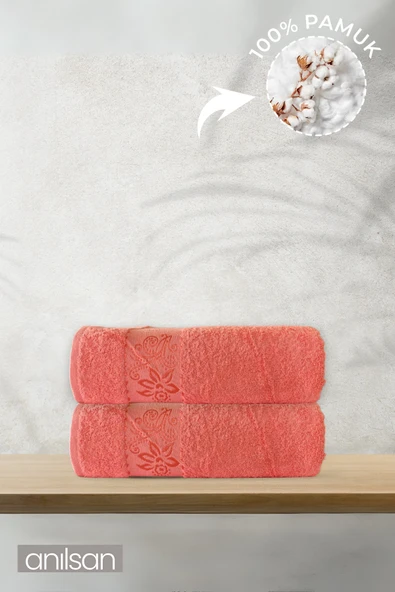 2'li Flora Pembe Banyo Havlusu - 70x140cm, 490gr, %100pamuk, Spa Ve Otel Havlusu