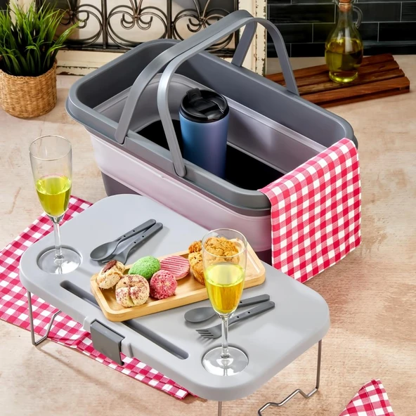 bigmate Portatif Katlanır Piknik Seti 25Lt Silikon Sepetli Masalı Piknik Sepeti - 7