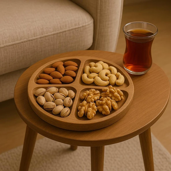 Saban Doğal Ahşap Çerezlik ve Kahvaltılık – 4 Bölmeli Sunum Tabağı  T9 - 2