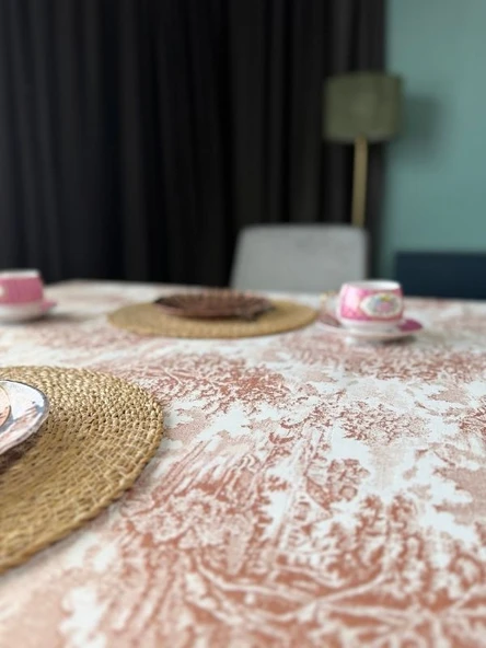 LOOM & LAUREL Jakarlı Dokuma Kumaş Masa Örtüsü Açık Kahverengi Ağırlıklı - Resim 2