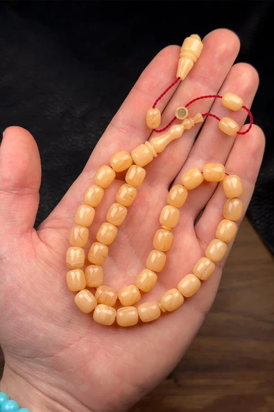 9/8 MM Krem Renk Usta İşçilik Sıkma Kehribar Tesbih