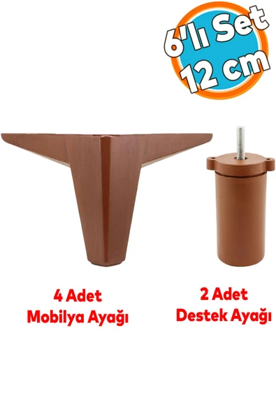Mobilya TV Ünitesi Çekyat Koltuk Kanepe Destek Baza 12 cm Kahverengi Ayak 6'lı Set