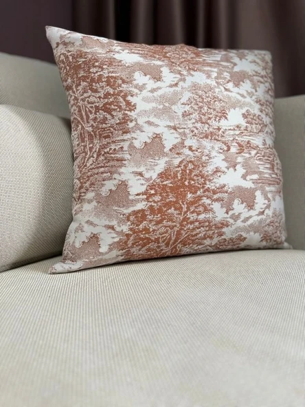 LOOM & LAUREL Jakarlı Dokuma Kumaş Kırlent 45x43 cm (İçi Dolu) Açık Kahverengi Ağırlıklı - Resim 6