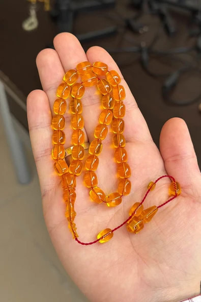 9/8 MM Usta İşçilik İpeksi Çekim Ateş Kehribar Tesbih - 3