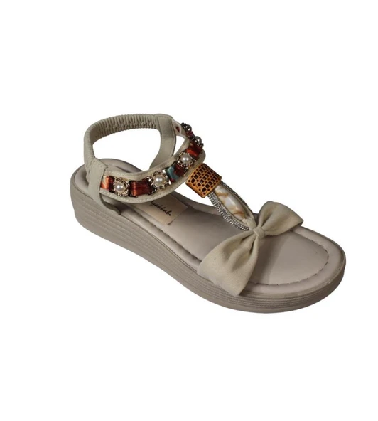 YAZKIŞ Kadın Siyah Ten Cilt Tek Bantlı Üzeri ve Bileği Taşlı 4cm Arkası Lastikli Kalın Taban Sandale - Resim 14