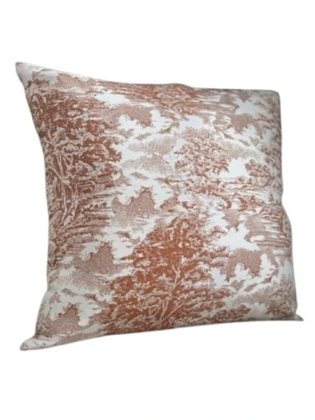 LOOM & LAUREL Jakarlı Dokuma Kumaş Kırlent 45x43 cm (İçi Dolu) Açık Kahverengi Ağırlıklı