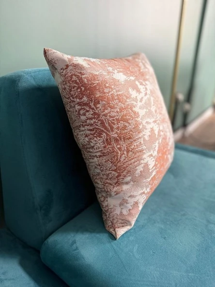 LOOM & LAUREL Jakarlı Dokuma Kumaş Kırlent 45x43 cm (İçi Dolu) Açık Kahverengi Ağırlıklı - Resim 5