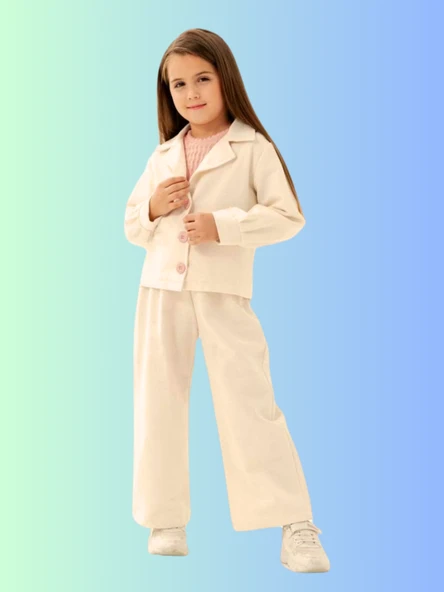 CEKETLİ 3'LÜ KETEN KIZ TAKIM ürün görseli 1