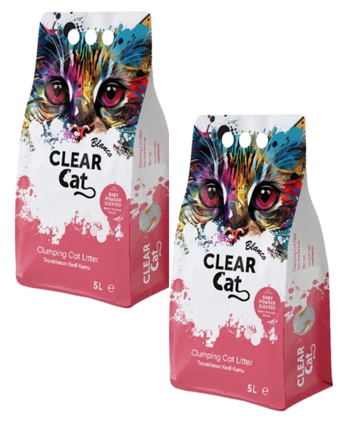 Clear Cat Topaklanan Bentonit Kedi Kumu Bebek Pudrası Kokulu  5 Lt x 2 Adet