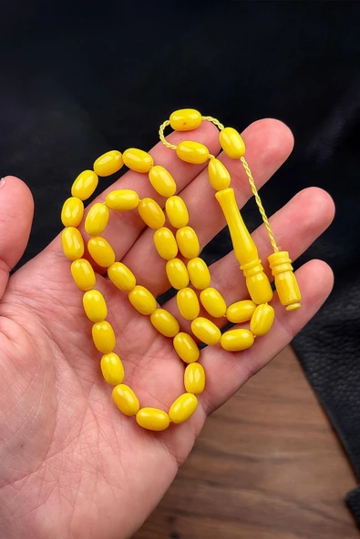 Güzel Çekimli Limon Renk Sıkma Kehribar Tesbih