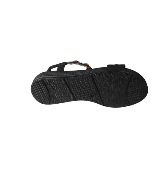 YAZKIŞ Kadın Siyah Ten Cilt Tek Bantlı Üzeri ve Bileği Taşlı 4cm Arkası Lastikli Kalın Taban Sandale - Resim 19