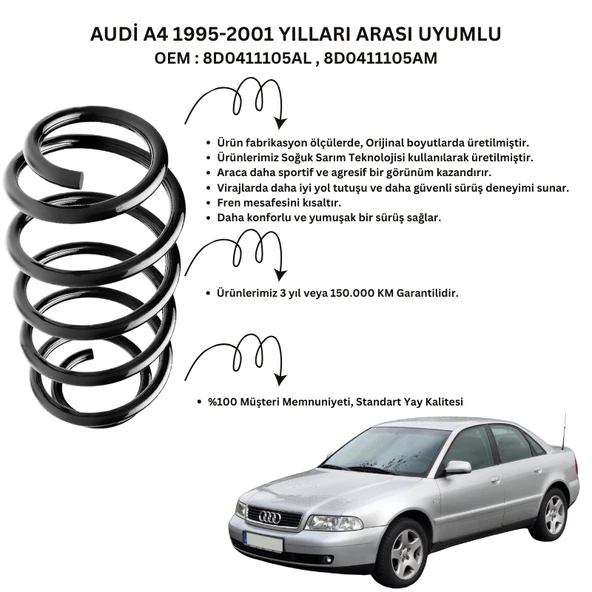 1995-2000 Audi A4 İçin Standart Yay ST102004F - 2 Adet Arka Helezon Yay Takımı