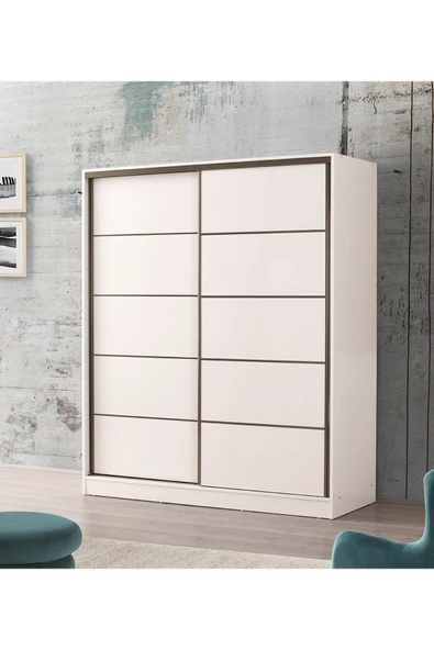 beenal Venüs Sürgülü Gardırop 180 Cm - Parlak Beyaz