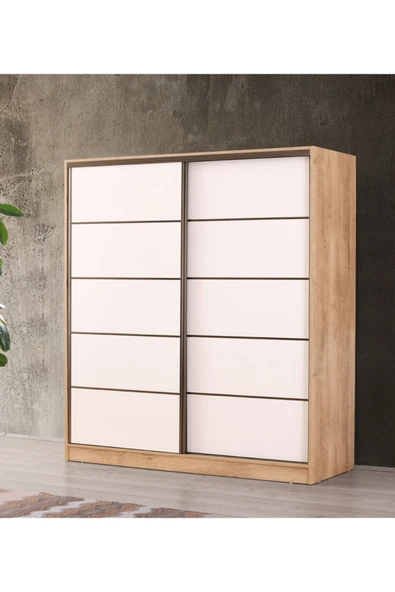 beenal Venüs Sürgülü Gardırop 200 Cm - Lefkas Ceviz-beyaz