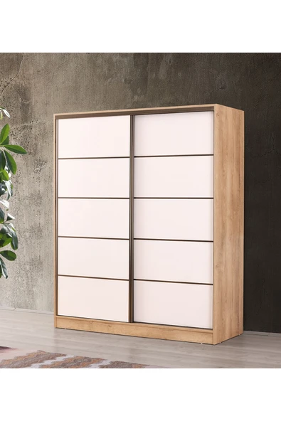 beenal Venüs Sürgülü Gardırop 180 Cm Sonoma Ceviz - P.beyaz