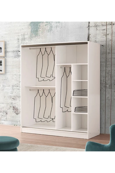 beenal Venüs Sürgülü Gardırop 180 Cm - Parlak Beyaz - 2