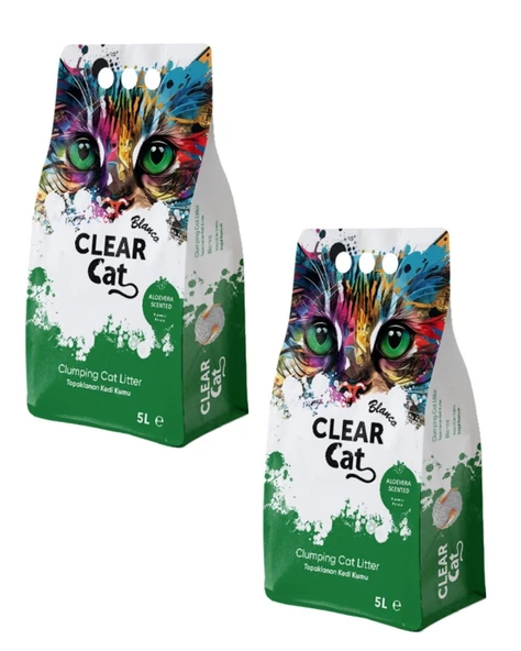 Clear Cat Topaklanan Kedi Kumu Aloe Vera Kokulu 5 Lt x 2 Adet