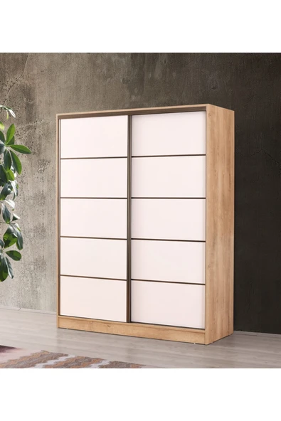 beenal Venüs Sürgülü Gardırop 160 Cm - Sonoma Ceviz-parlak Beyaz