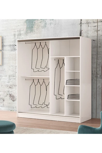 beenal Venüs Sürgülü Gardırop 200 Cm - Parlak Beyaz - 2