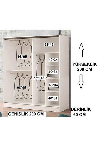 beenal Venüs Sürgülü Gardırop 200 Cm - Parlak Beyaz - 3