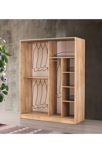 beenal Venüs Sürgülü Gardırop 160 Cm - Sonoma Ceviz-parlak Beyaz - 2