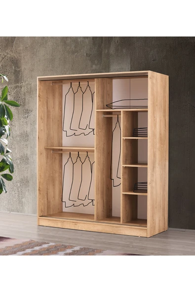 beenal Venüs Sürgülü Gardırop 180 Cm Sonoma Ceviz - P.beyaz - 2
