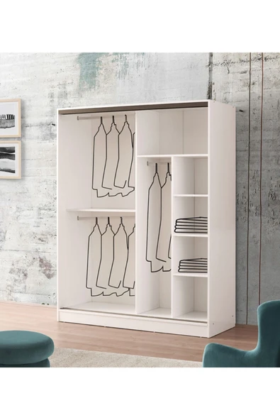 beenal Venüs Sürgülü Gardırop 160 Cm - Parlak Beyaz - 2