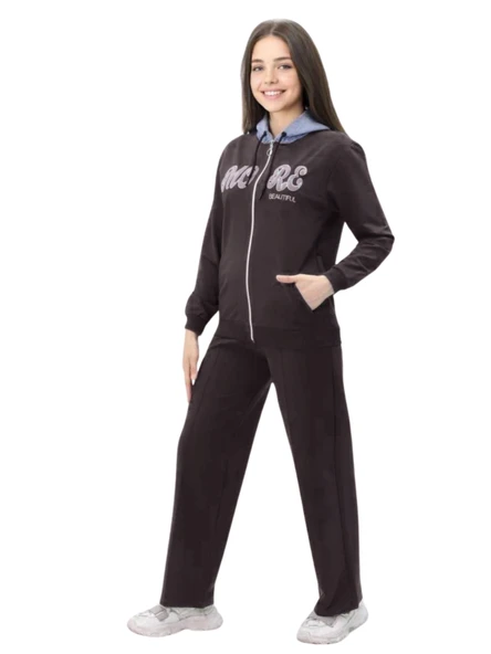 MORE NAKIŞLI KAPÜŞONLU KIZ EŞOFMAN TAKIMI ürün görseli 1