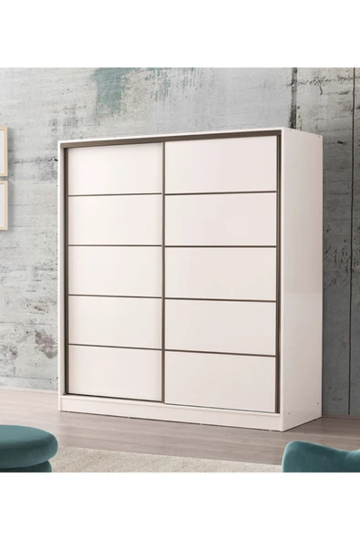 beenal Venüs Sürgülü Gardırop 200 Cm - Parlak Beyaz