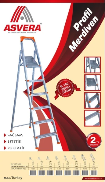 ASVERA 2+1 Basamaklı Profil Merdiven – Hafif, Kaymaz, Ev & İş Yeri Kullanımı İçin - Resim 8