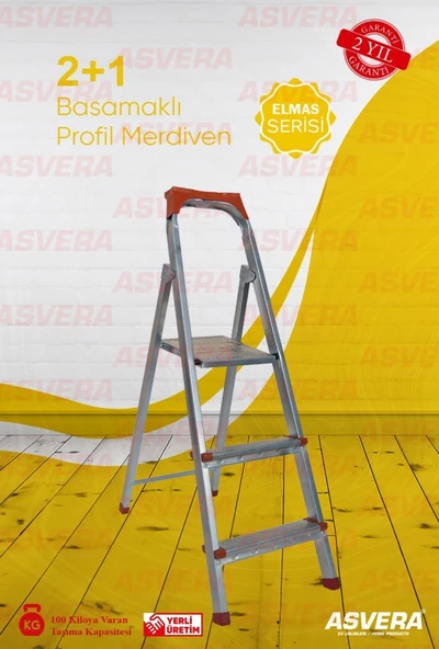 ASVERA 2+1 Basamaklı Profil Merdiven – Hafif, Kaymaz, Ev & İş Yeri Kullanımı İçin ürün görseli