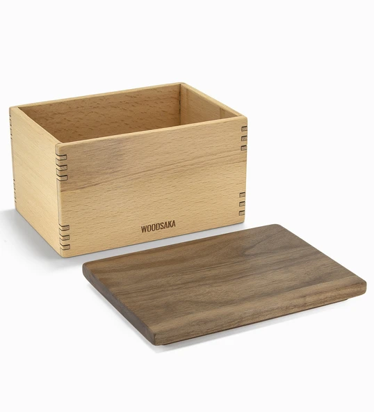 Woodsaka Mutfak İçin Sağlıklı Ahşap Saklama Kutusu - Mini Organizer - Model 2 - Gürgen & Ceviz - 17.8cm x 9.8cm x 9cm - 3