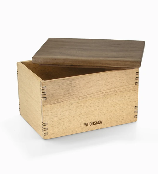 Woodsaka Mutfak İçin Sağlıklı Ahşap Saklama Kutusu - Mini Organizer - Model 2 - Gürgen & Ceviz - 17.8cm x 9.8cm x 9cm - 2