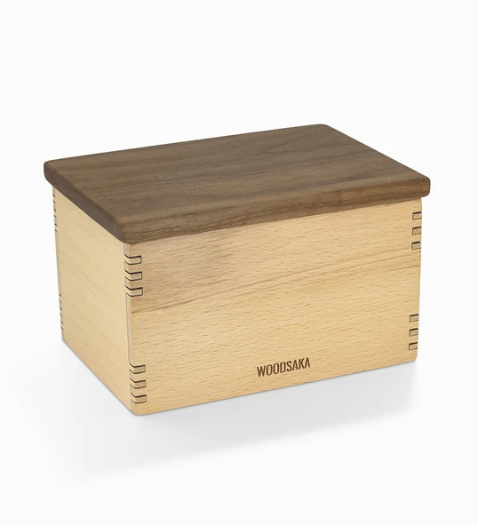 Woodsaka Mutfak İçin Sağlıklı Ahşap Saklama Kutusu - Mini Organizer - Model 4 - Gürgen & Ceviz - 23.8cm x 9.8cm x 9cm