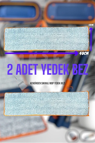 2 Adet Yedek Bez - Sadece Bez - Kendinden Sıkmalı Mop Yedek Bezi - Mikrofiber Yedek Bez