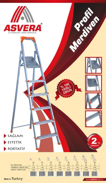 ASVERA 3+1 Basamaklı Profil Merdiven – Dayanıklı, Hafif, Ev & Ofis Kullanımı İçin - Resim 8