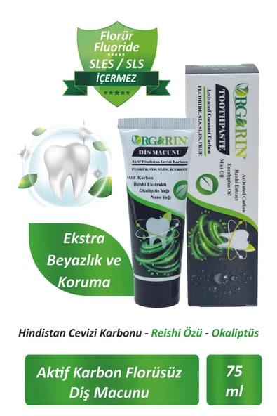 Orgarin Aktif Karbonlu Florürsüz Diş Macunu 75 ml